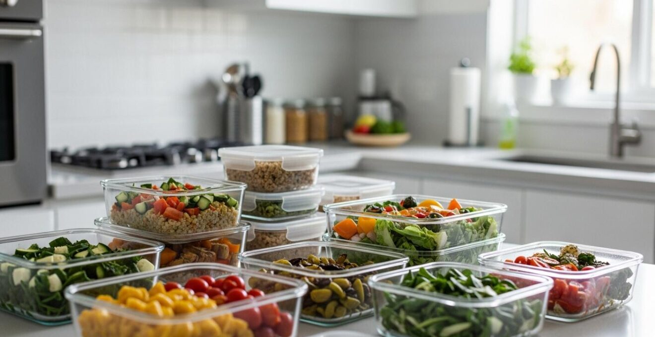 Planification colorée et organisée de repas préparés avec contenants réutilisables