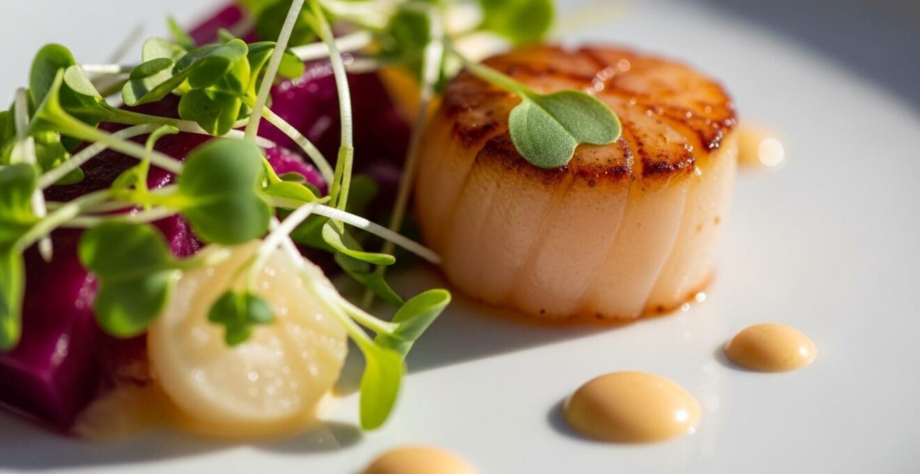 Détail en gros plan d’un plat gourmand préparé avec des produits locaux montréalais colorés et frais