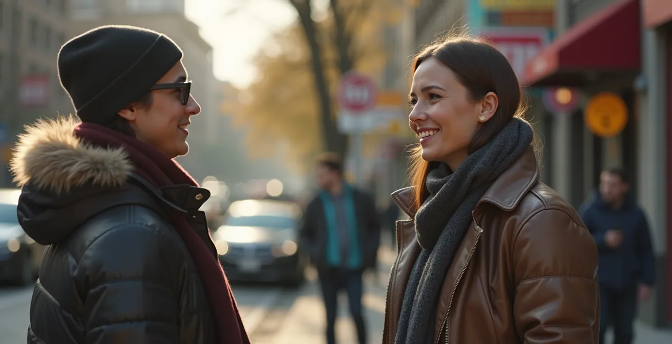 Une conversation dynamique entre habitants montréalais utilisant des expressions typiques et un rythme de langage naturel et chaleureux