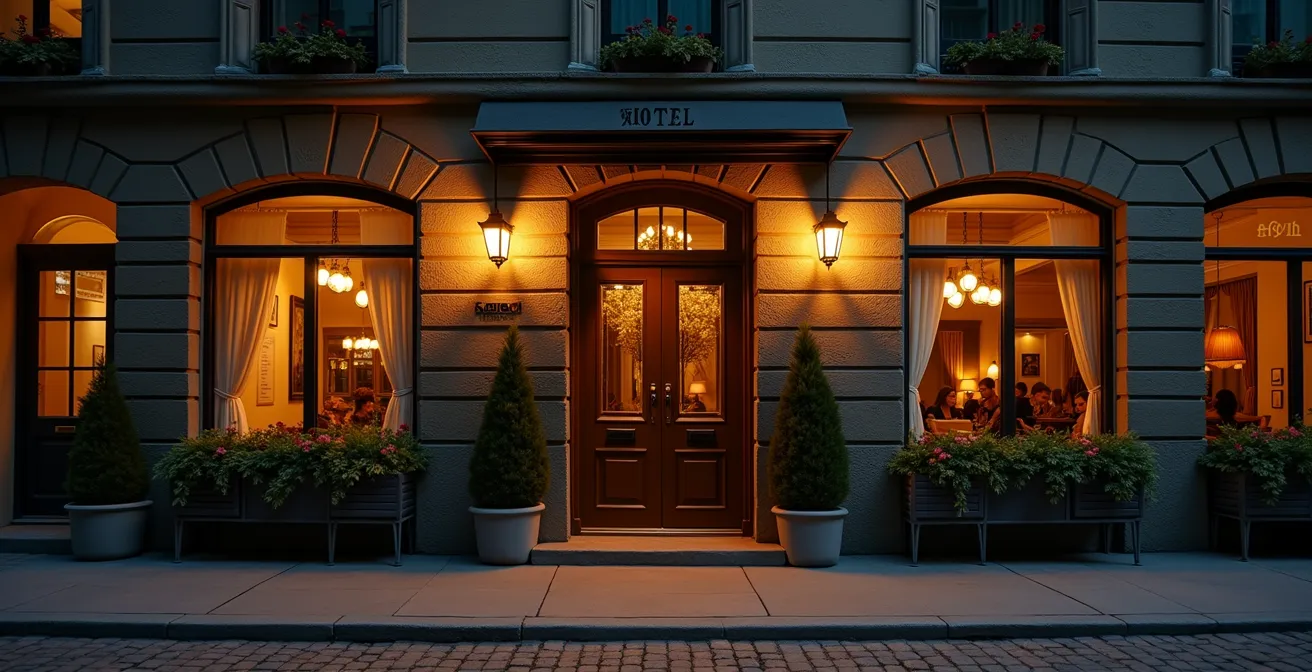 Vue d'un hôtel boutique charmant et authentique à Montréal, avec une atmosphère chaleureuse et un décor typique du Vieux-Montréal