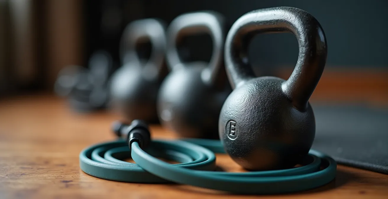 Espace d'entraînement minimaliste dans un appartement montréalais avec équipement de base