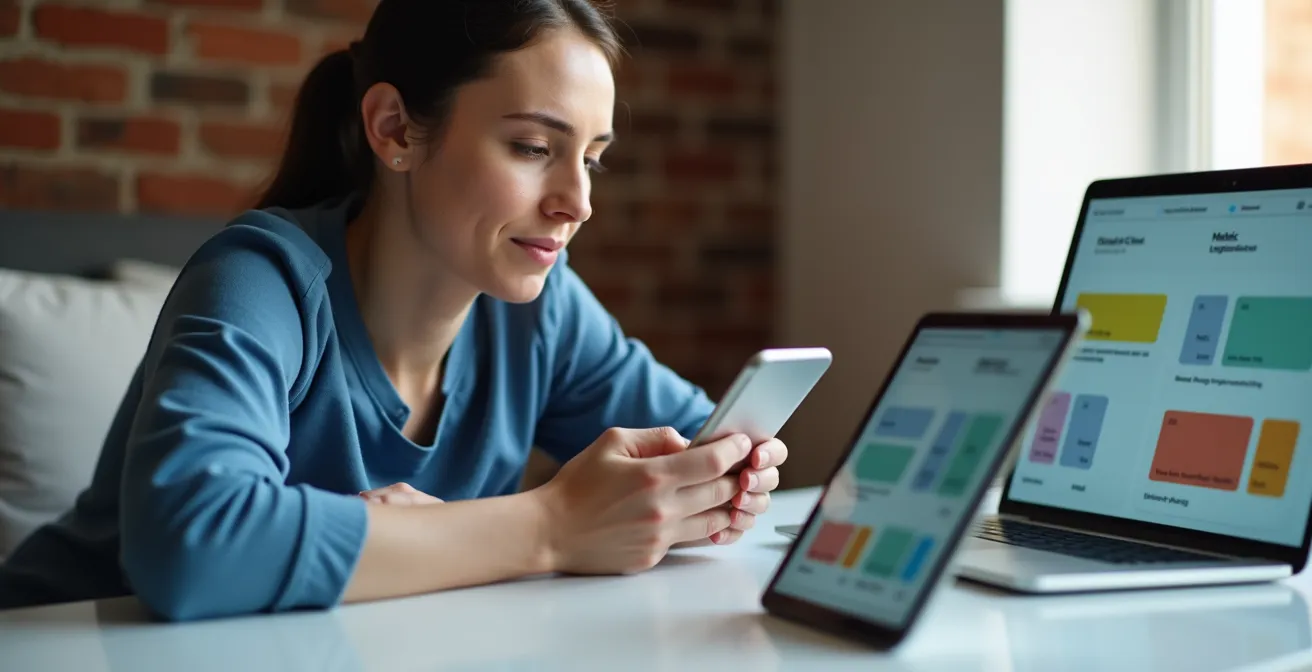 Personne comparant des interfaces de réservation médicale sur plusieurs appareils