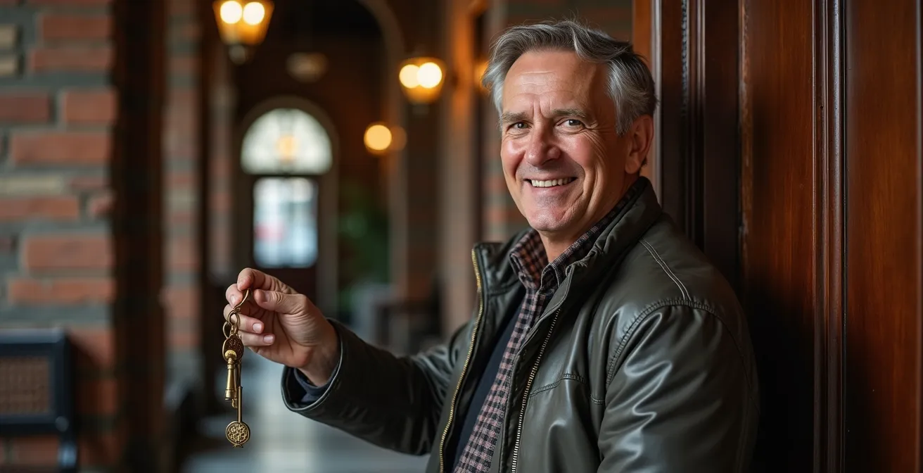 Portrait chaleureux d'un propriétaire de gîte montréalais dans son établissement historique