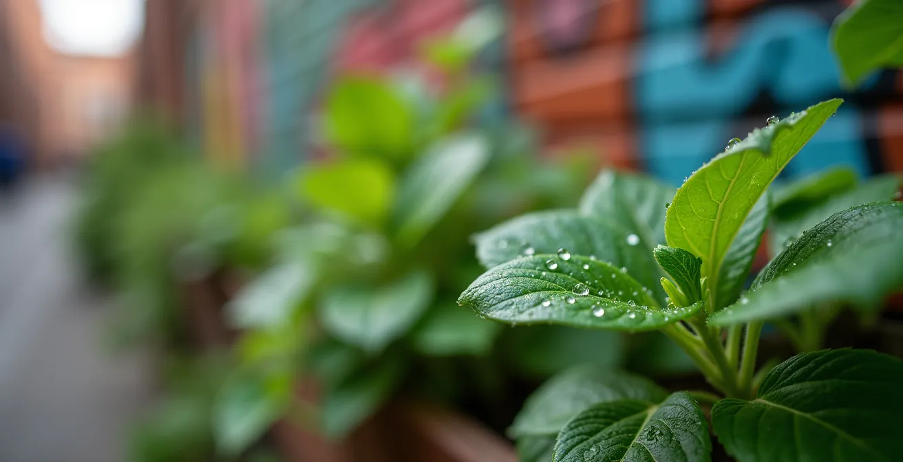 Une ruelle verte de Montréal transformée avec des jardins communautaires, des bancs et des murales colorées