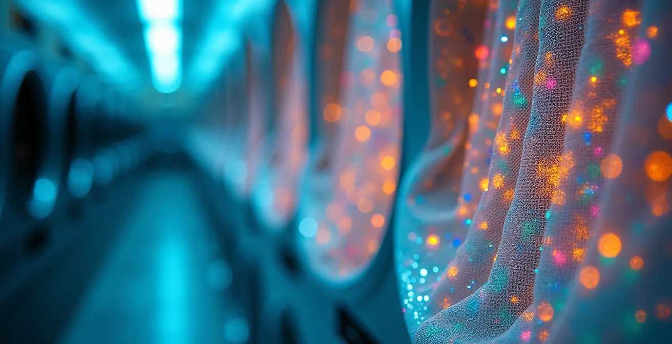 Sac de lavage filtrant contenant des vêtements de sport avec microfibres capturées