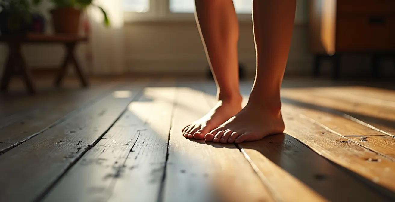 Vue intérieure d'un appartement typique du Plateau Mont-Royal pendant une séance de méditation