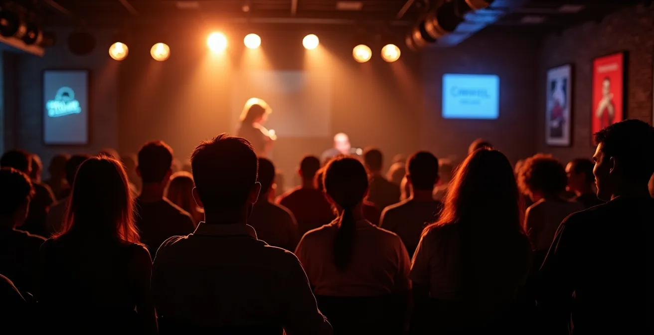 Salle de spectacle d'humour à Montréal avec public en train de rire