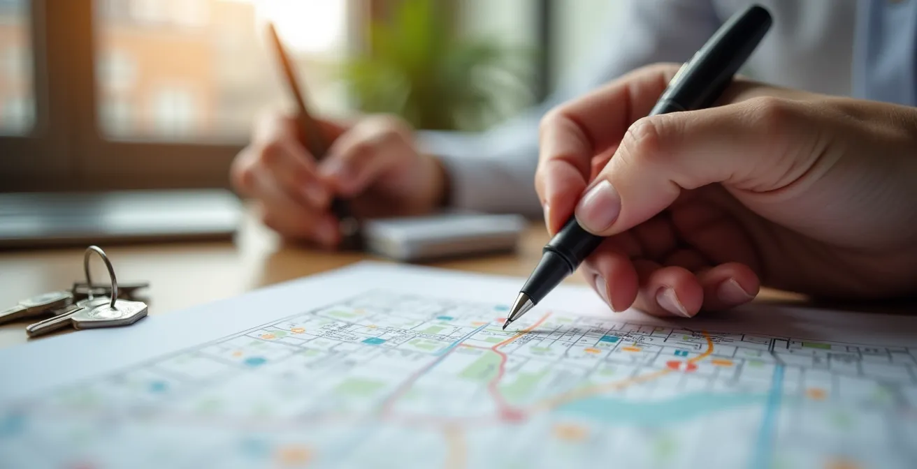 Main signant un contrat de location avec des éléments symboliques québécois en arrière-plan