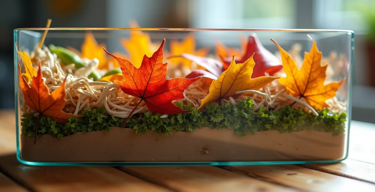 Coupe transversale d'un bac brun montrant l'alternance de couches de matières organiques