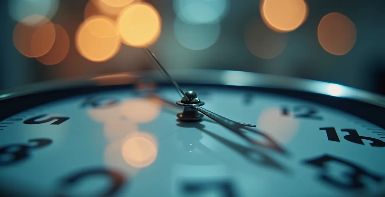 Vue macro d'une horloge avec reflets de lumières d'hôpital