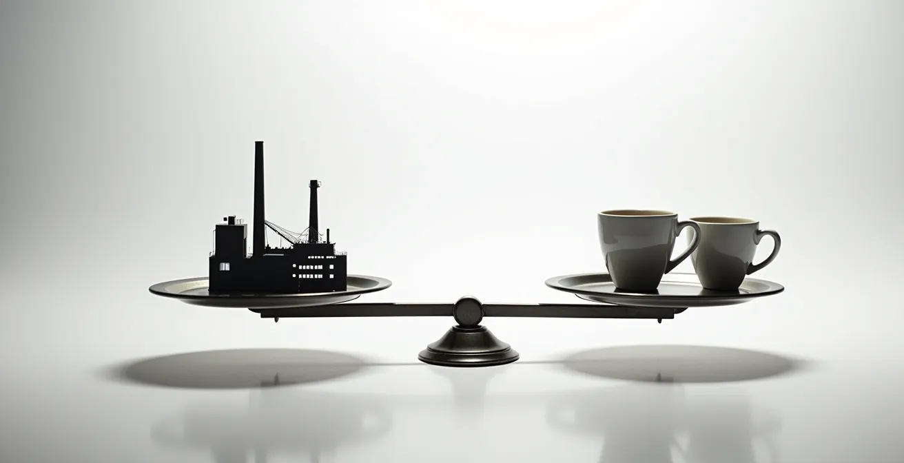 Comparaison visuelle entre initiatives majeures et mineures d'impact environnemental dans une entreprise