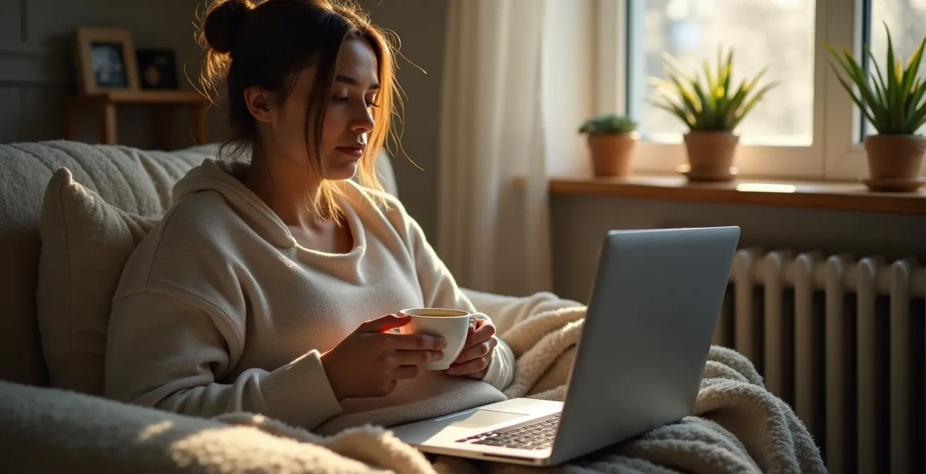 Personne en séance de thérapie virtuelle dans un environnement calme